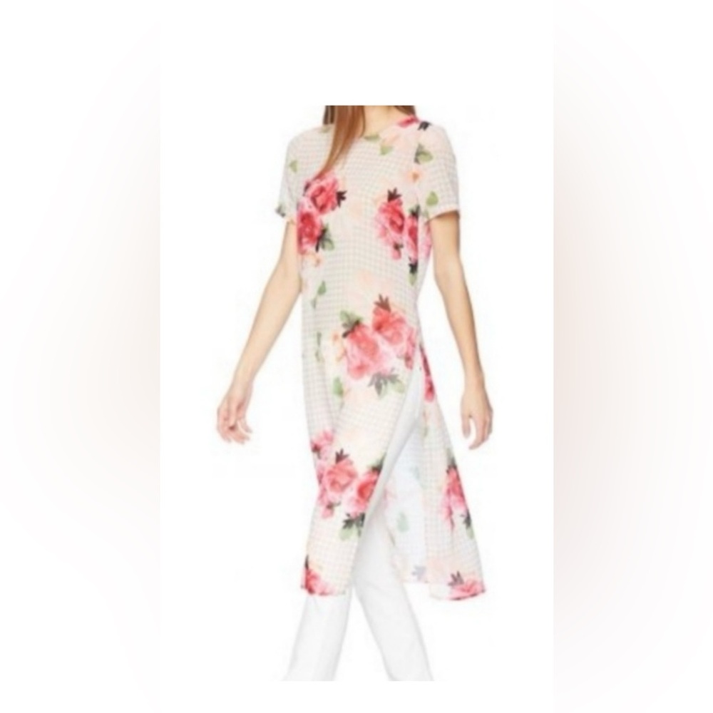 Calvin Klein sheer floral gingham slid side tunic